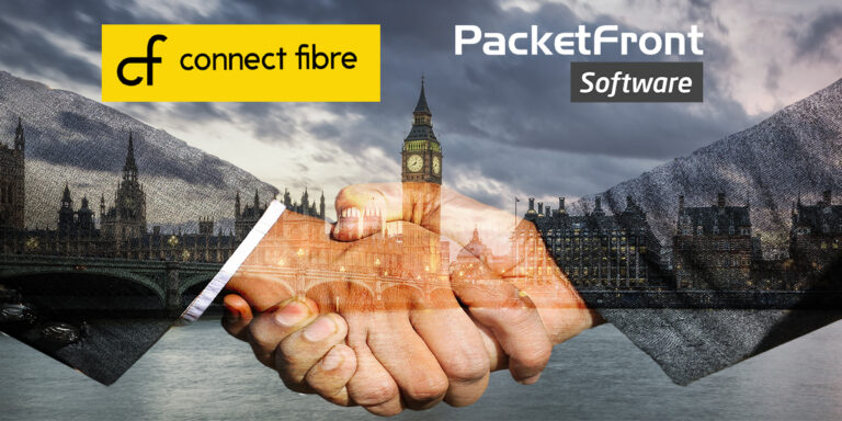 connect-fibre_packetfront Shaking hand with London background and PacketFront with Connect Fibre