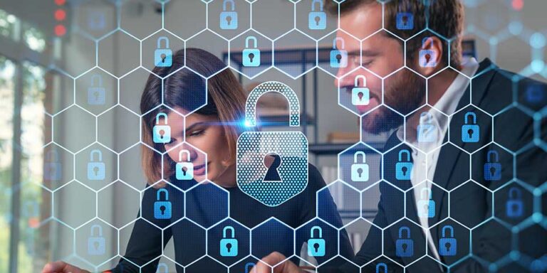 One of the goals of NIS2 is to ensure that a business can continue its operations in the event of a cyberattack Network security briefing, two professionals discussing NIS2